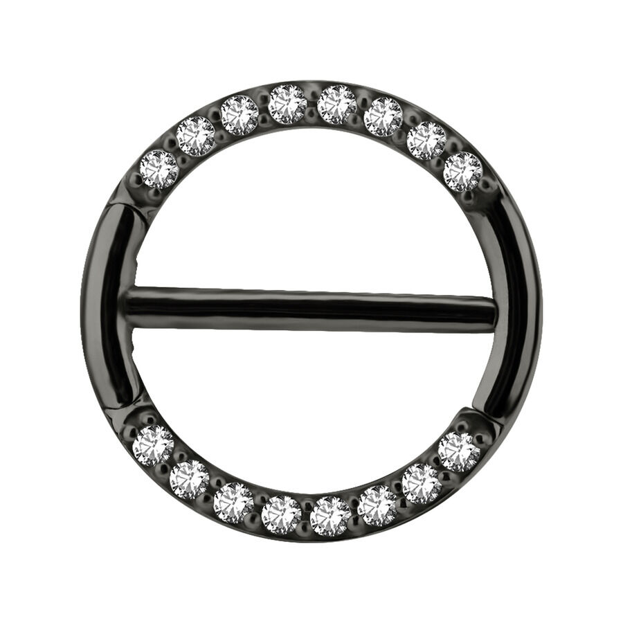 Clicker pour téton pavé noir avec cristaux clairs sur fond blanc