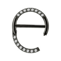 Clicker pour téton noir avec cristaux pavé clairs sur fond blanc