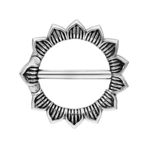 Clicker pour téton argenté en forme de fleur sur fond blanc