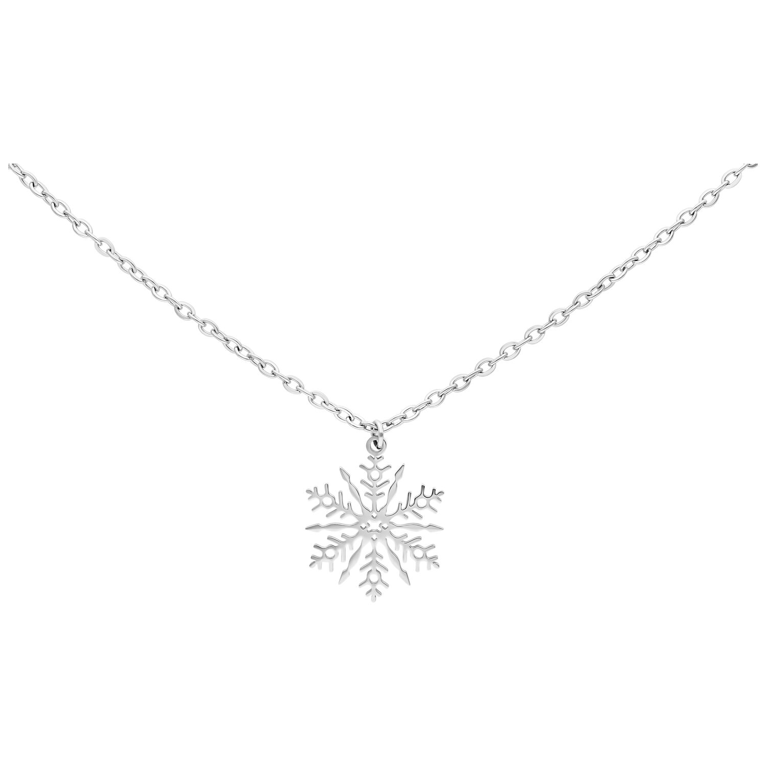 Collier flocon de neige argenté sur fond blanc