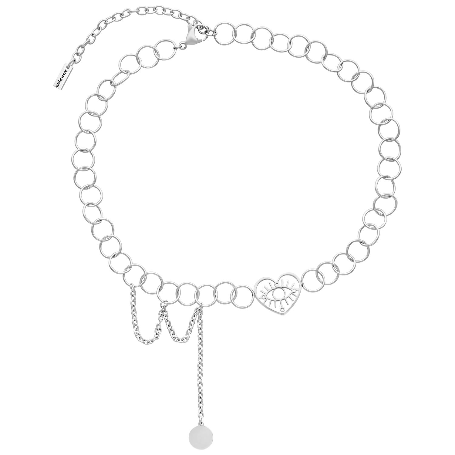 Heart Eye Choker en métal argenté Choker argenté avec pendentif œil-cœur sur fond blanc