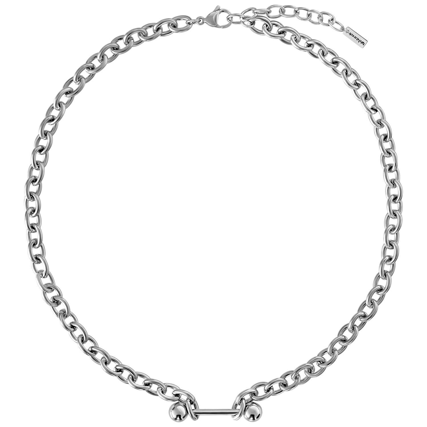 Chaîne Barbell Unisexe en Argent 60 cm Chaîne Barbell en argent en acier chirurgical sur fond blanc