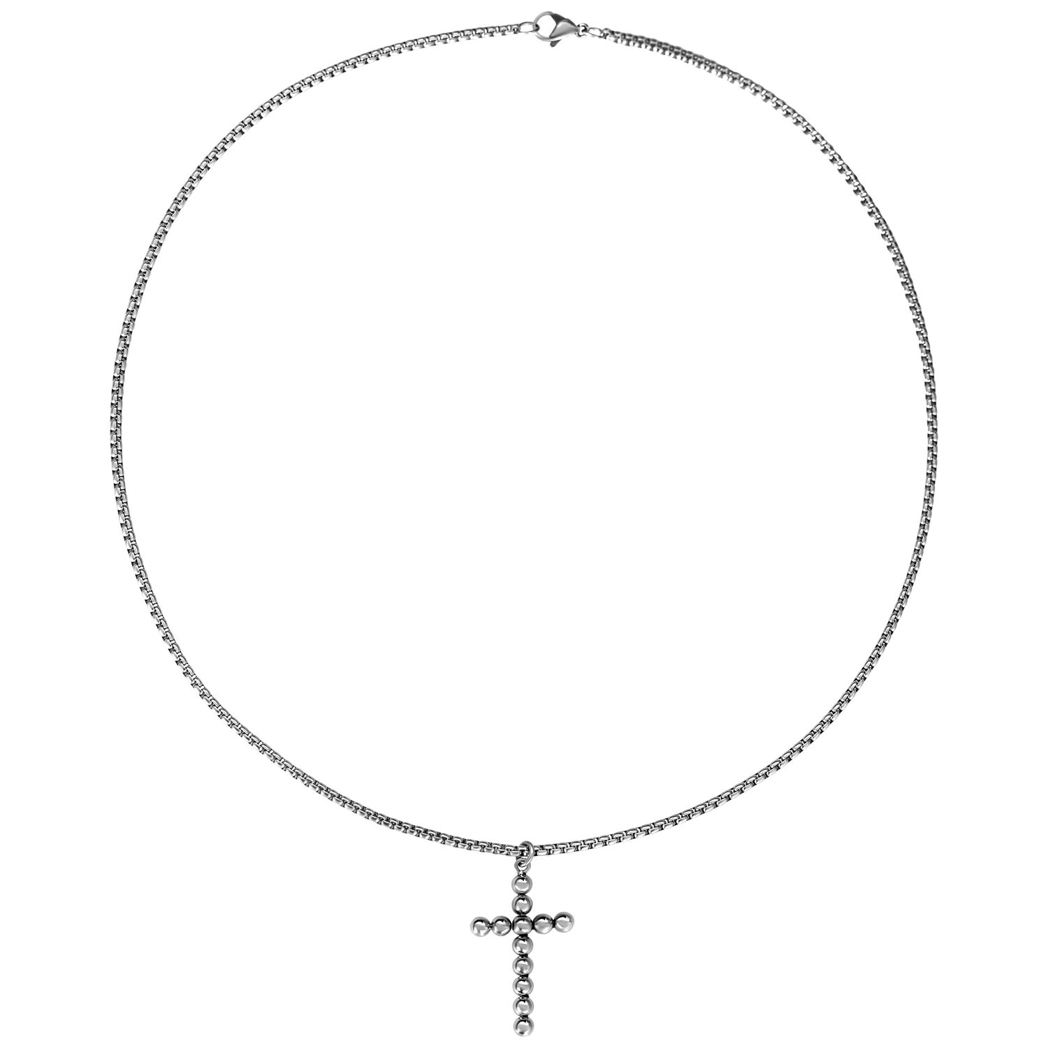 Collier Bubble Cross en acier chirurgical argenté sur fond blanc