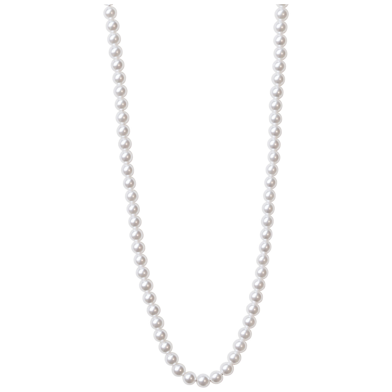 Élégant collier de perles synthétiques en argent Long collier de perles synthétiques en acier chirurgical sur fond blanc