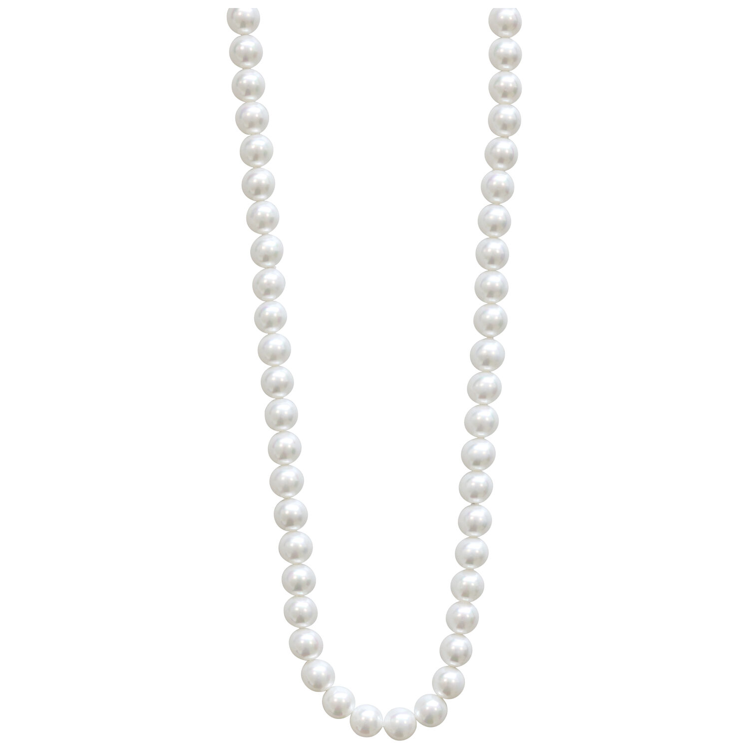 Grand collier de perles synthétiques argentées Long collier avec de grandes perles synthétiques argentées sur fond blanc