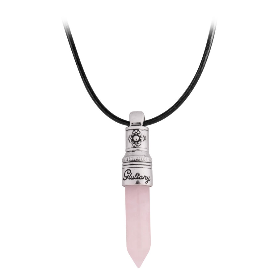 Wildcat Gluttony Collier en Rose et Argent Collier Gluttony rose avec pendentif argenté et cordon en cuir noir