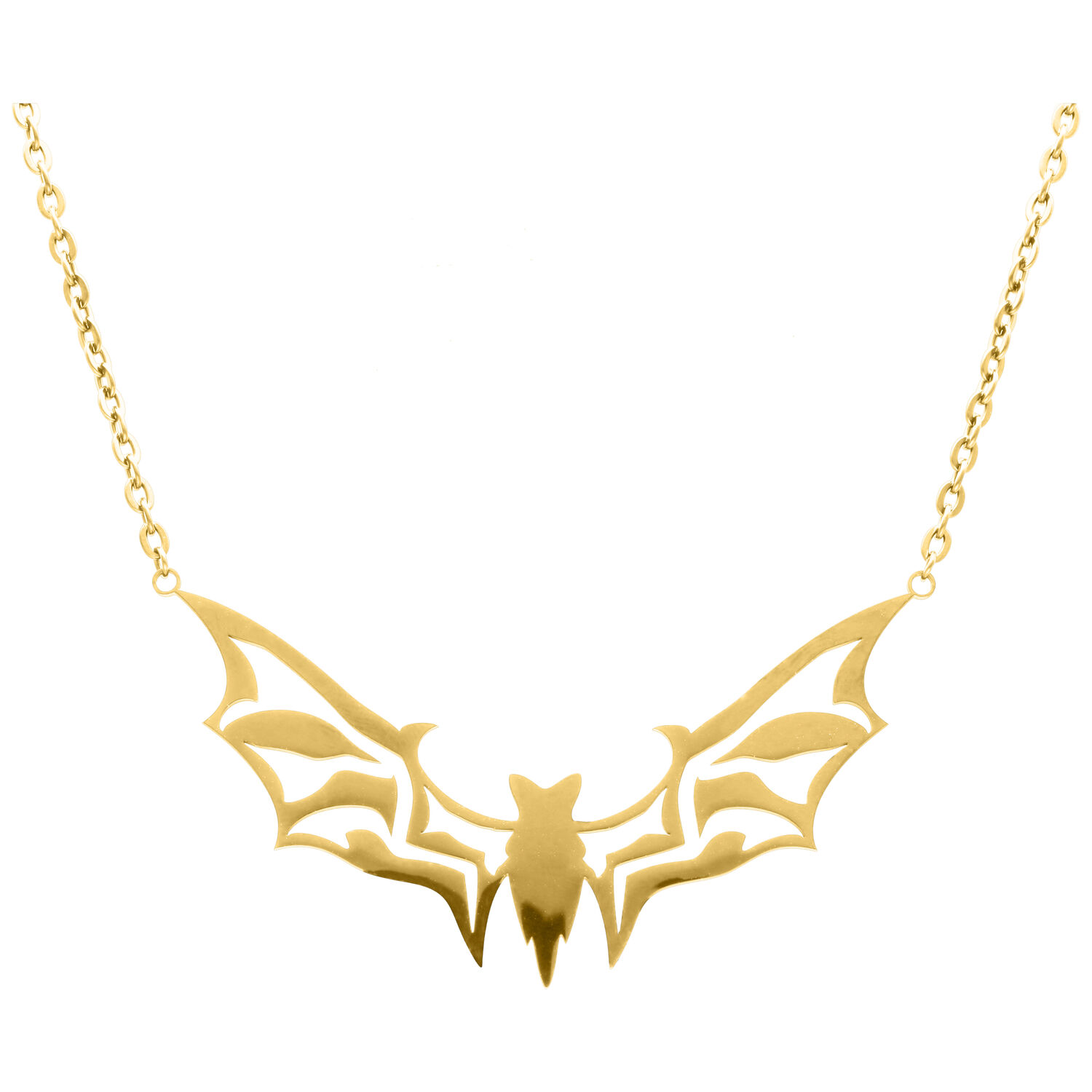 Big Bat chaîne en or en acier chirurgical Chaîne dorée avec pendentif chauve-souris sur fond blanc