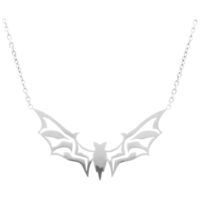 Chaîne Big Bat argentée en acier chirurgical Chaîne argentée avec pendentif chauve-souris en acier chirurgical sur fond blanc