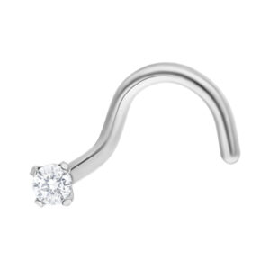 Clou de nez en argent en acier chirurgical avec cristal clair sur fond blanc