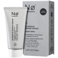 No Cosmetics Crème Réparatrice Intensive 50ml Tube gris de la Crème Réparatrice Intensive No Cosmetics à côté de l'emballage gris
