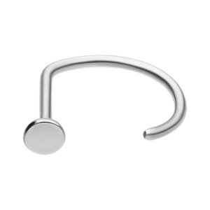 Piercing de nez Nosestud Bent argenté, 1,0 mm d'épaisseur, 9,0 mm de diamètre, sur fond blanc