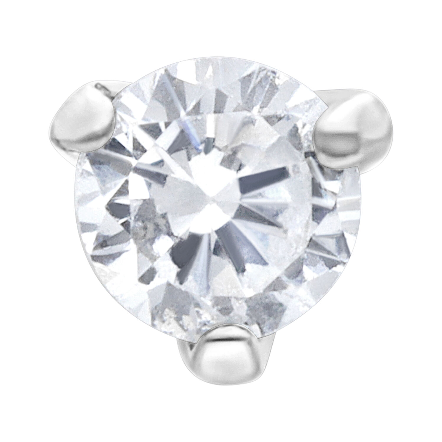 Clou de nez en argent avec cristal Clou de nez en argent avec cristal clair sur fond blanc