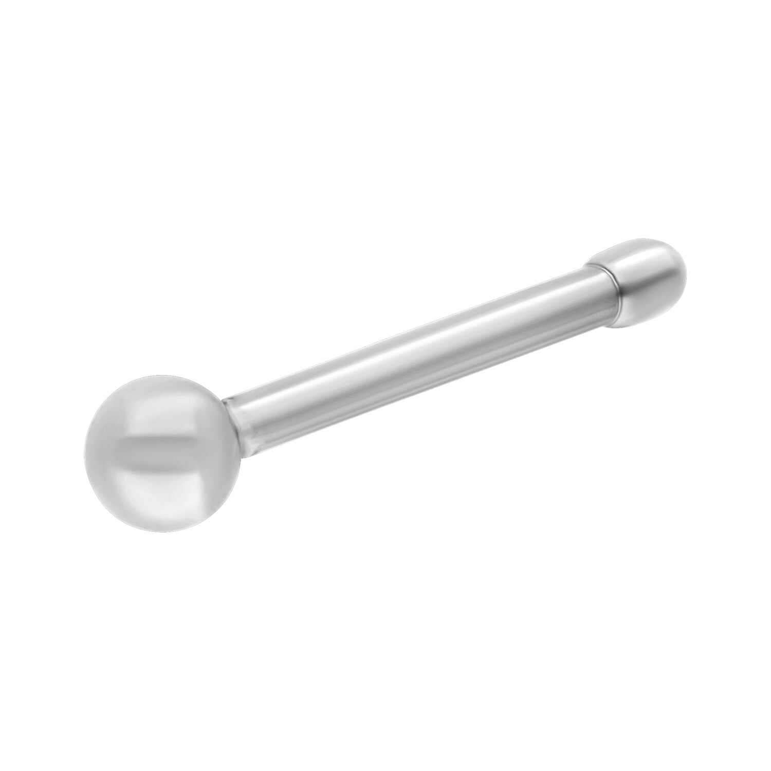 Clou de nez argenté avec petite boule Petit clou de nez argenté avec boule de 2 mm sur fond blanc