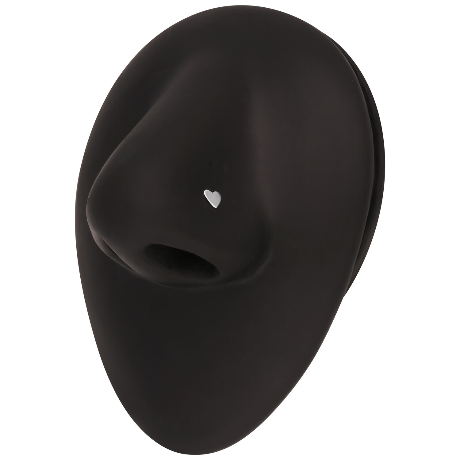 Clou de nez noir avec design de cœur Clou de nez noir en forme de nez avec un petit cœur en argent.