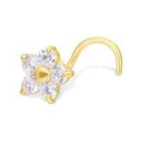 Clou de nez en or 18K avec fleur en cristal Clou de nez doré avec fleur cristalline sur fond blanc