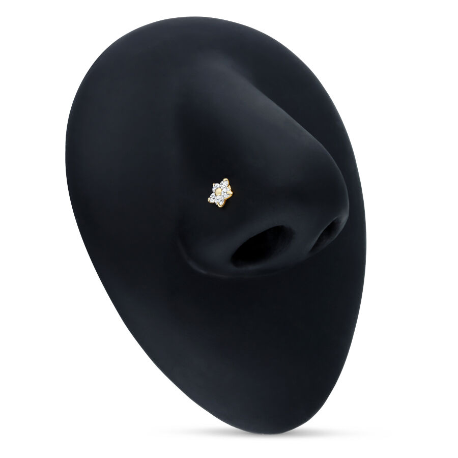 Clou de nez en or 18K avec fleur de cristal Clou de nez doré avec cristaux clairs sur fond noir