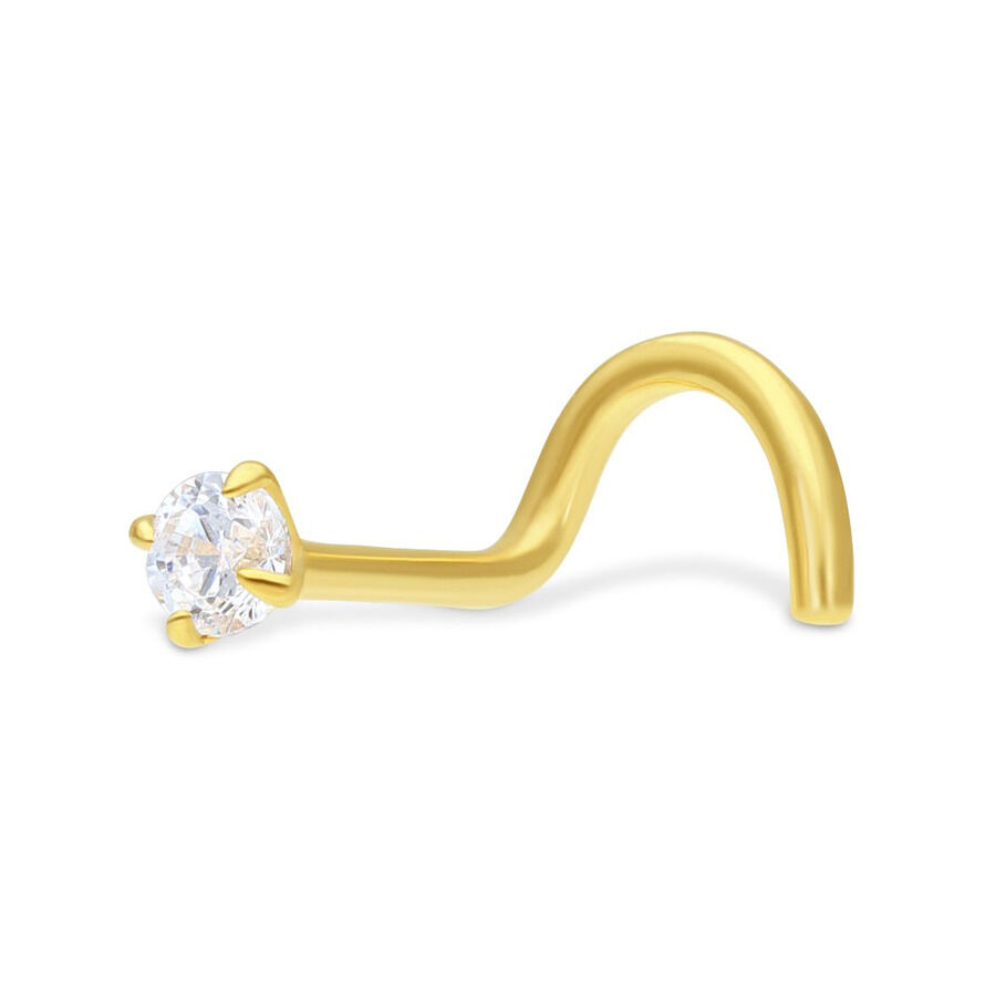 Clou de nez en or 18K avec cristal Clou de nez doré avec cristal clair sur fond blanc
