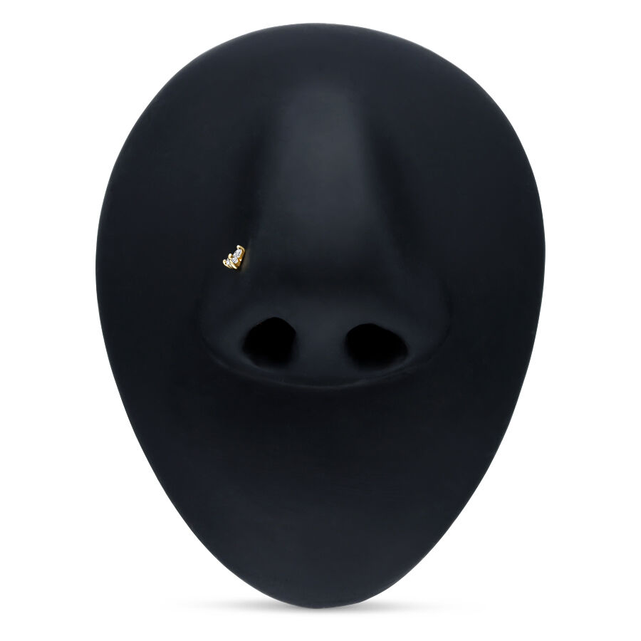 Clou de nez doré en 18K avec cristal clair sur fond noir