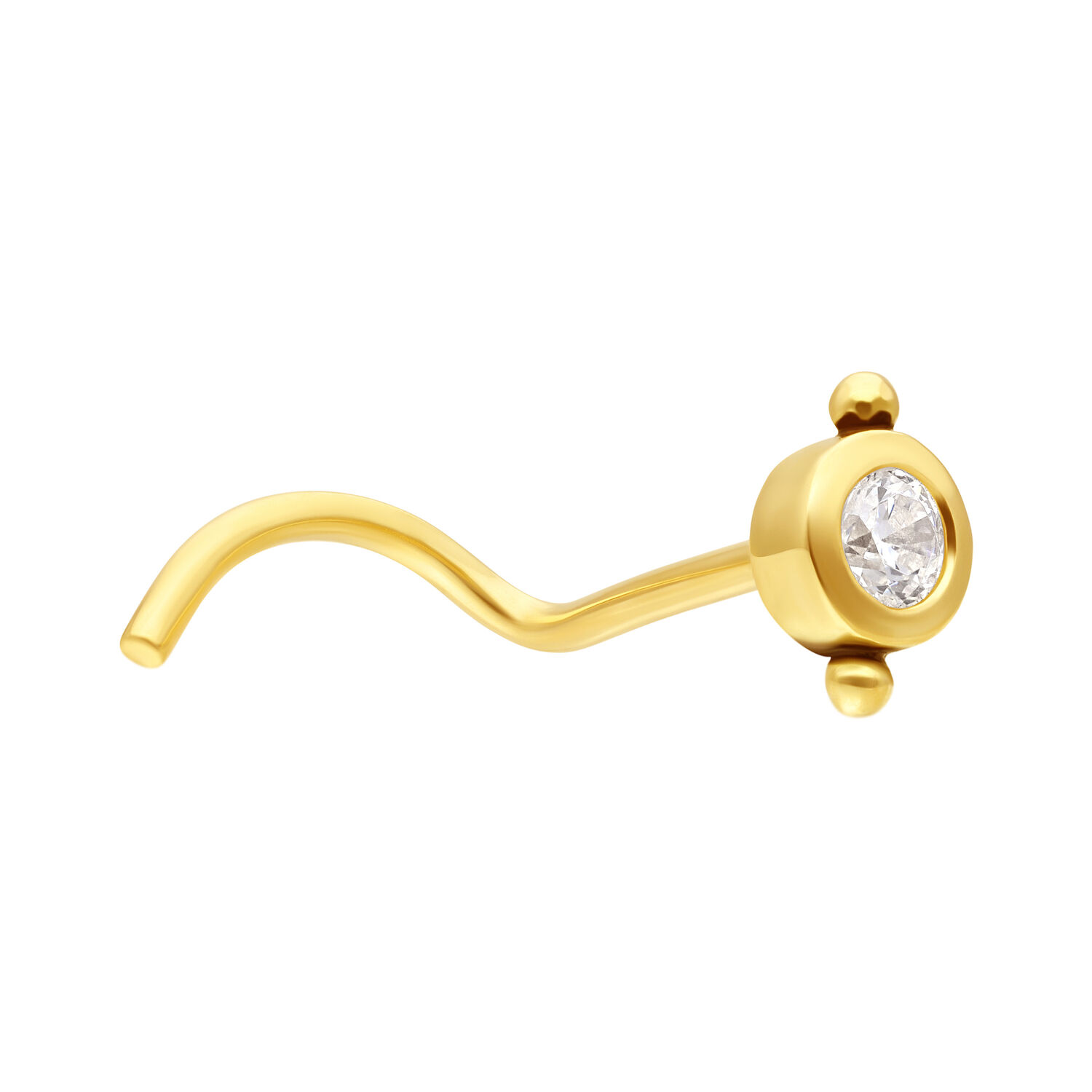 Clou de nez en or 18K avec cristal clair Clou de nez doré avec cristal clair sur fond blanc