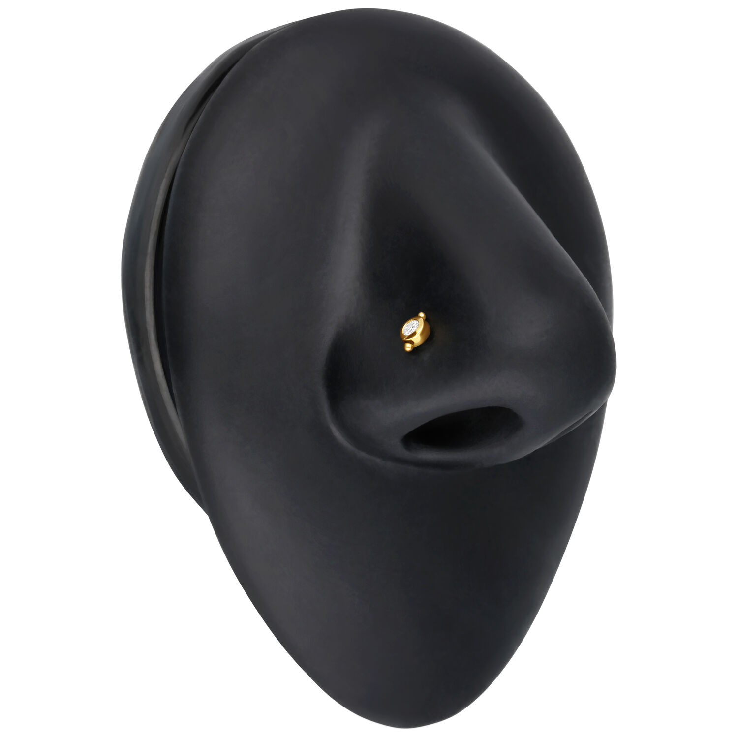 Clou de nez en or 18K avec cristal Clou de nez en or 18K avec cristal clair sur fond noir