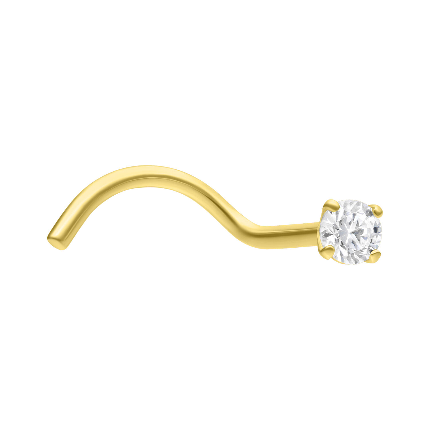 Clou de Nez en Or 18K avec Zirconium Cristal Clou de nez en or avec zirconium clair sur fond blanc