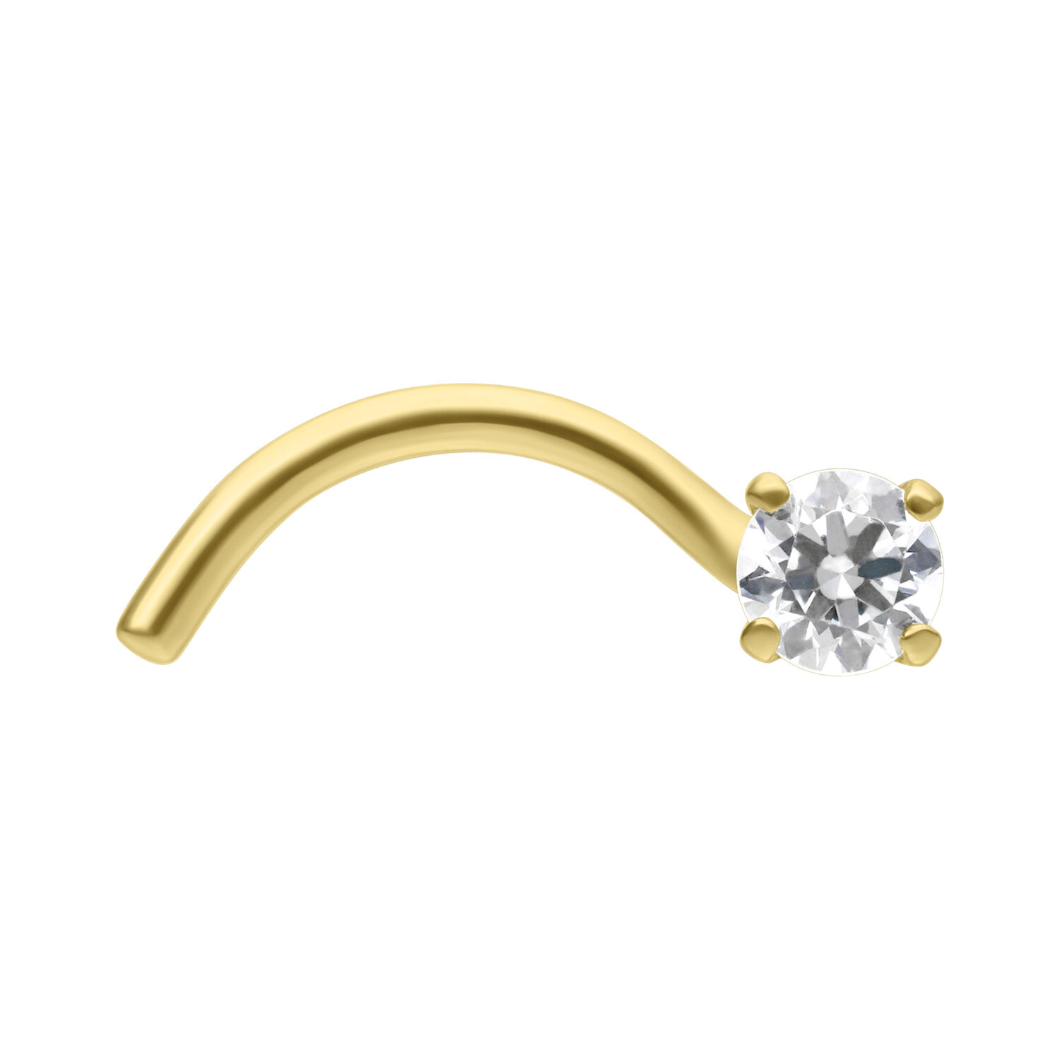 Clou de nez en or 18K avec cristal de zirconium Clou de nez en or avec cristal de zirconium clair sur fond blanc