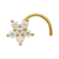 Clou de Nez Fleur en Or 14K Moissanite Clou de nez en or avec design en moissanite en forme de fleur sur fond blanc
