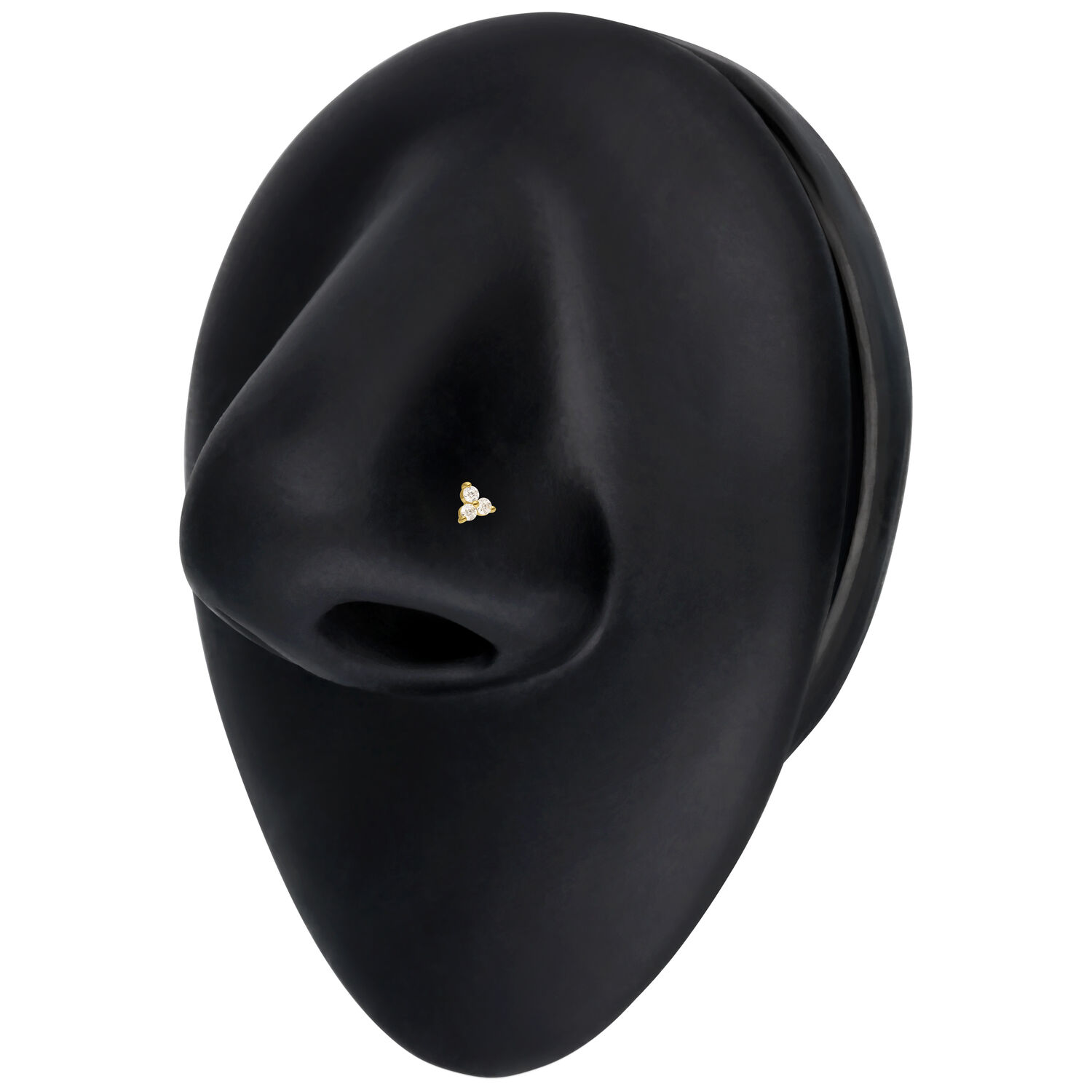 14K Moissanite Trinity Piercing pour le Nez en Or Piercing nasal en or avec trois cristaux clairs sur fond noir