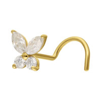 Clou de nez papillon en or 14K Moissanite Clou de nez en or 14K en forme de papillon avec des cristaux clairs de moissanite sur fond blanc