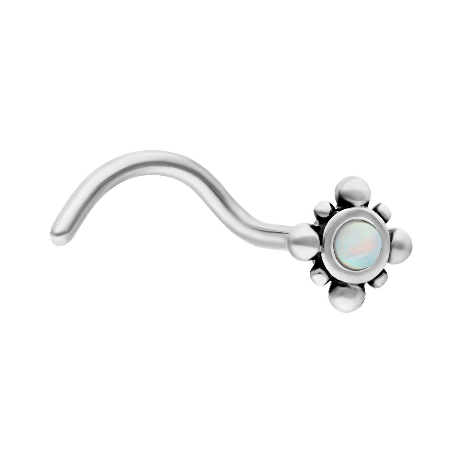 Clou de nez opale oriental en acier chirurgical Clou de nez en acier chirurgical avec opale blanche sur fond blanc