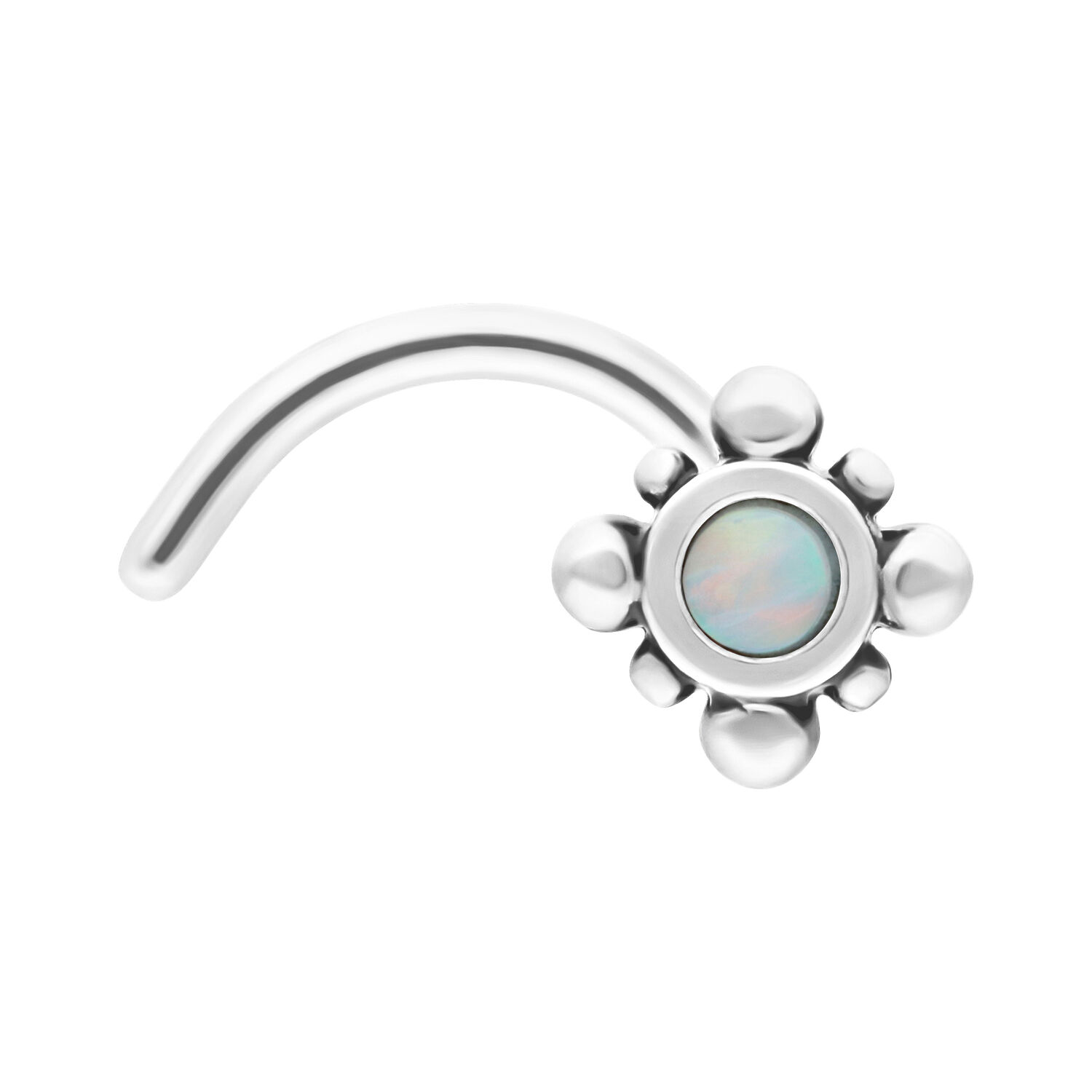 Clou de nez oriental avec opale blanche Petit clou de nez en acier chirurgical avec opale synthétique blanche sur fond blanc