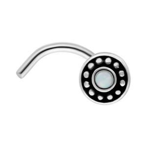 Clou de nez en acier chirurgical avec opale blanche synthétique, forme courbée