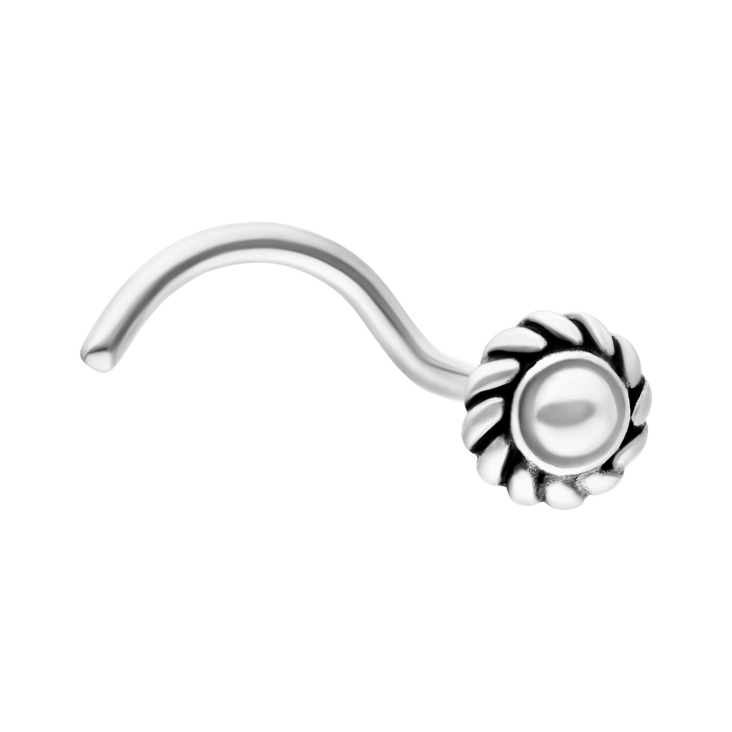 Clou de nez argenté avec design Pinwheel sur fond blanc