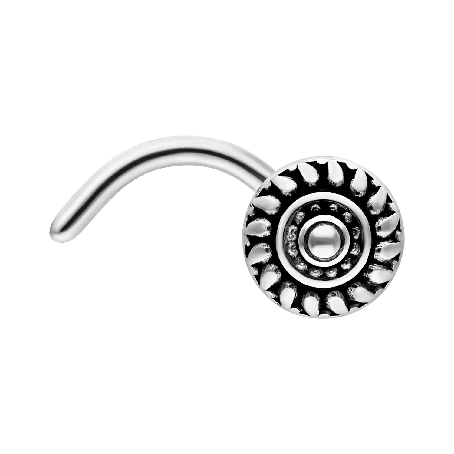 Clou de nez tribal en argent en acier chirurgical avec tige courbée