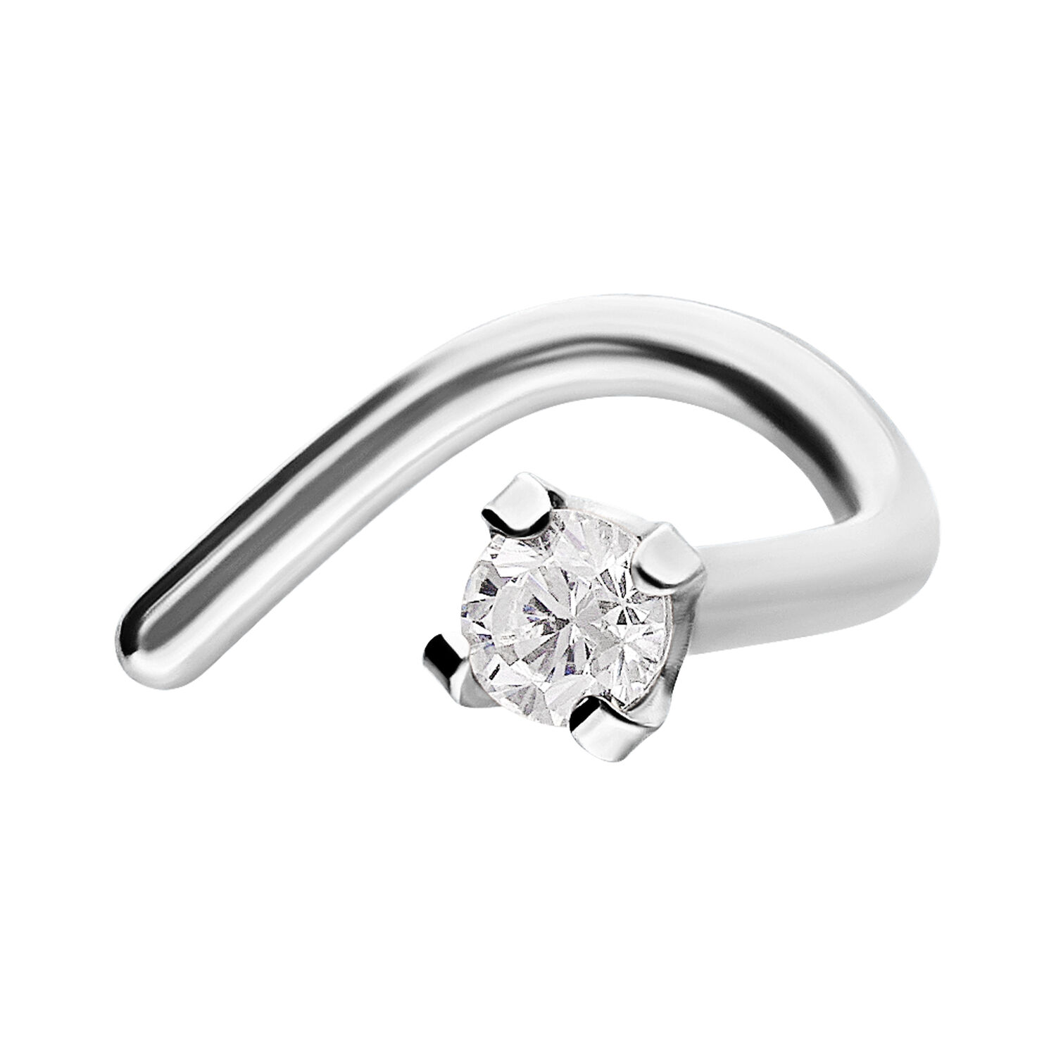 Clou de nez en argent avec cristal Clou de nez en argent avec cristal clair sur fond blanc
