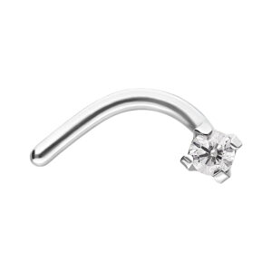 Clou de nez en argent en acier chirurgical avec cristal clair sur fond blanc