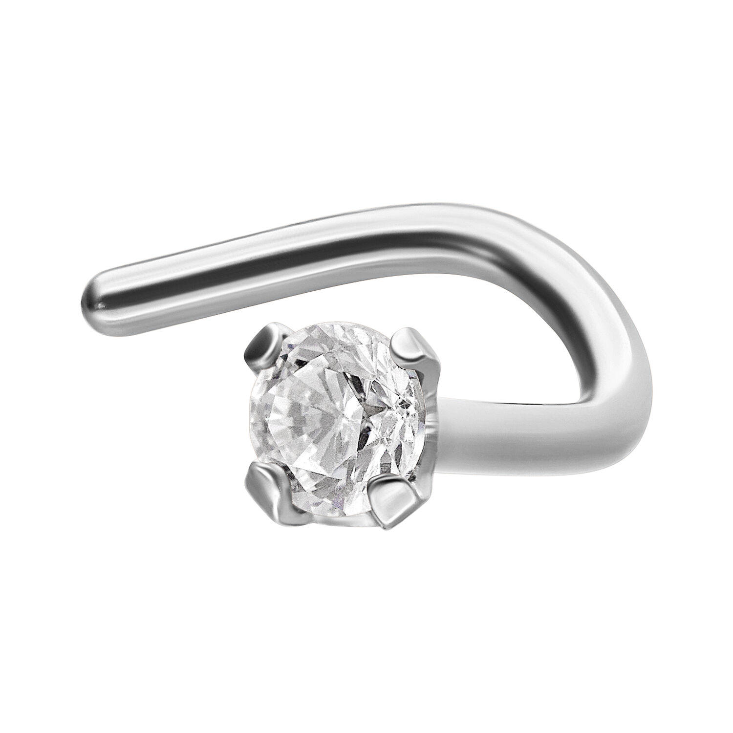 Clou de nez en argent avec cristal Clou de nez en argent avec cristal clair sur fond blanc
