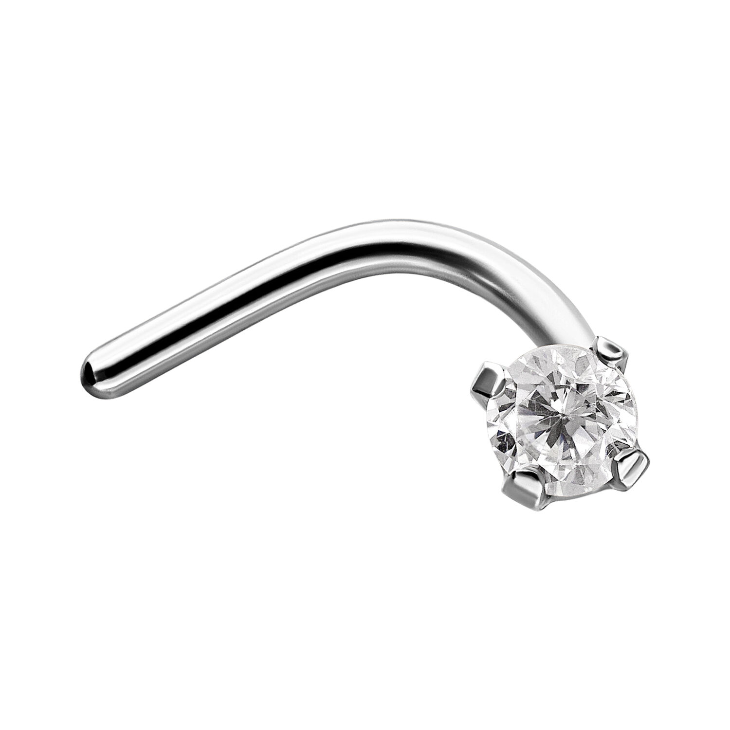 Clou de nez en argent avec cristal Clou de nez en argent avec cristal clair sur fond blanc