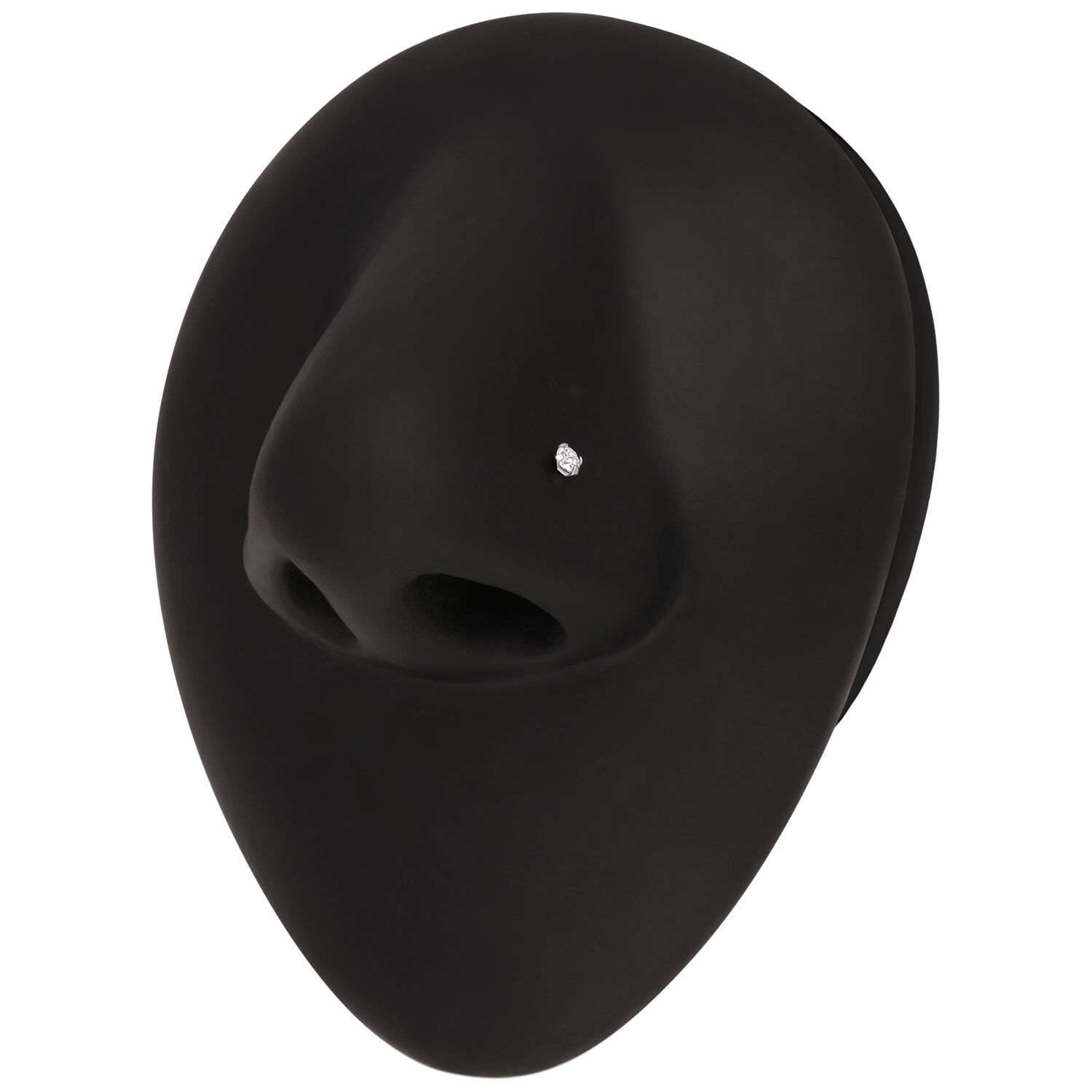 Clou de nez noir avec cristal Clou de nez avec cristal clair en forme de nez noir sur fond blanc