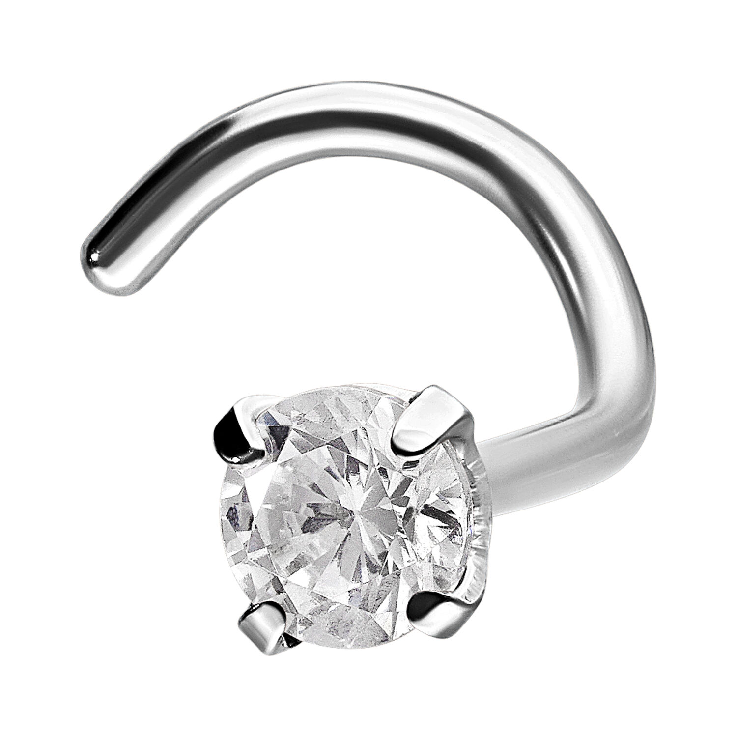 Clou de nez en argent avec cristal clair Clou de nez en argent en acier chirurgical avec cristal clair, gros plan
