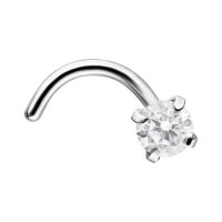 Clou de nez en argent avec cristal Clou de nez en argent en acier chirurgical avec cristal clair sur fond blanc