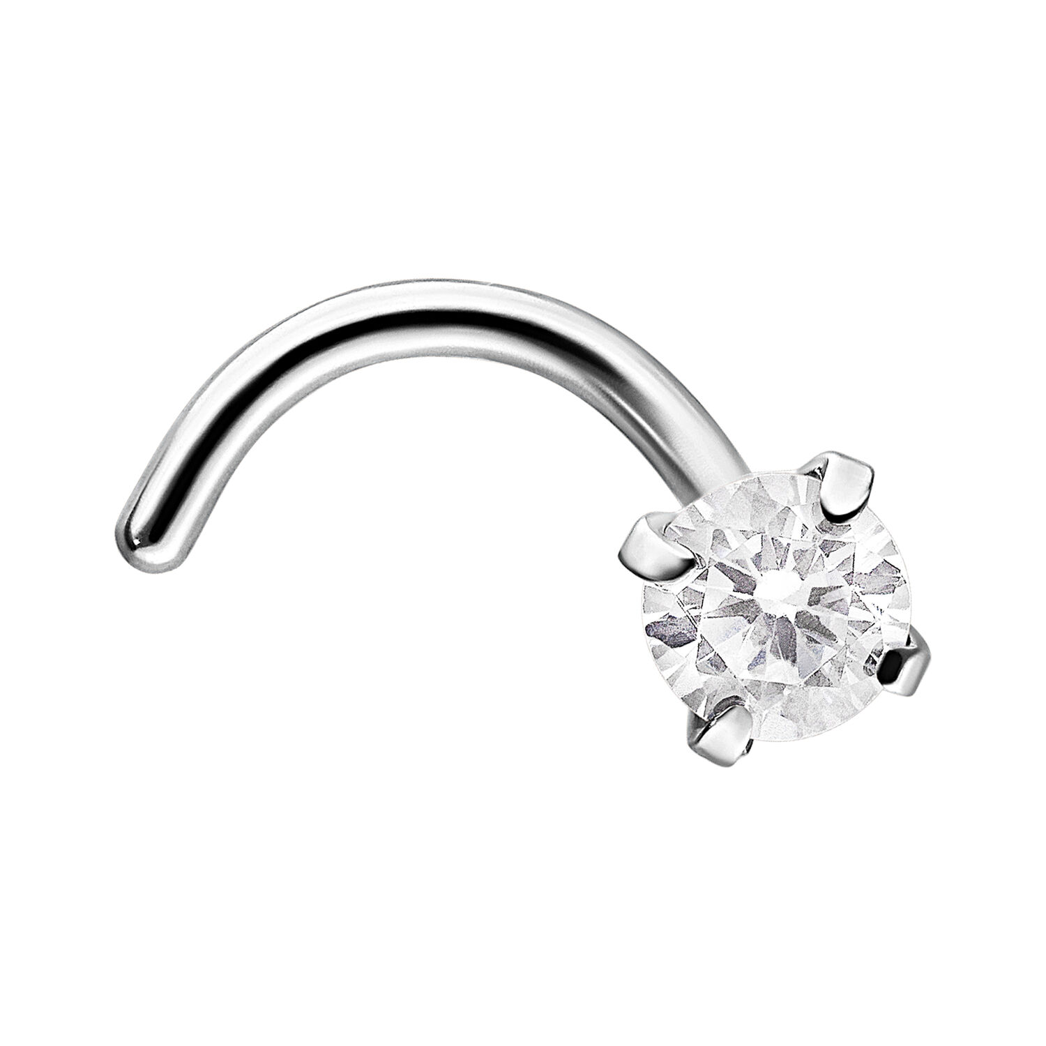 Clou de nez en argent avec cristal Clou de nez en argent en acier chirurgical avec cristal clair sur fond blanc