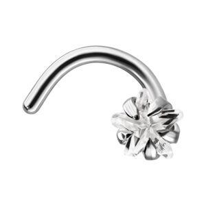 Clou de nez argenté en acier chirurgical avec étoile en cristal clair sur fond blanc