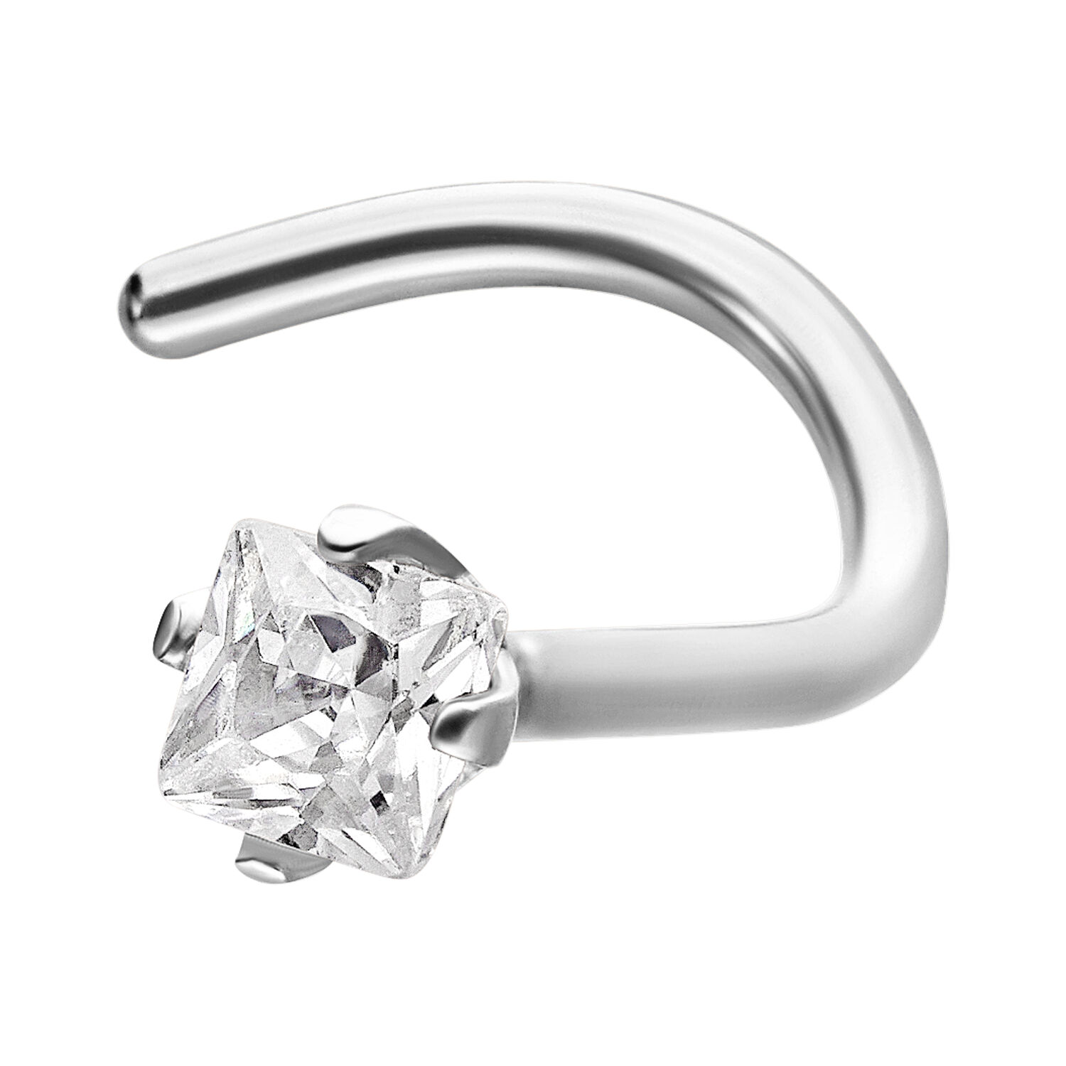 Clou de nez en argent avec pierre cristalline Clou de nez en argent en acier chirurgical avec cristal carré