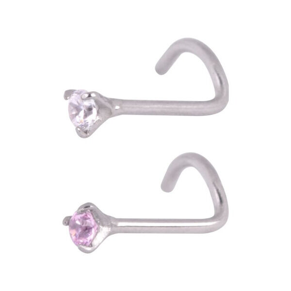 Clou de nez avec cristal clair et rose Deux clous de nez en acier chirurgical avec cristaux clairs et roses sur fond blanc