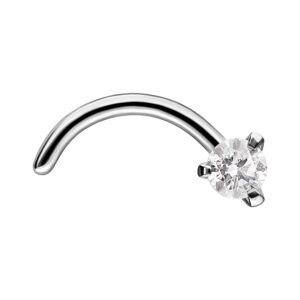 Clou de nez argenté avec cristal clair sur fond blanc