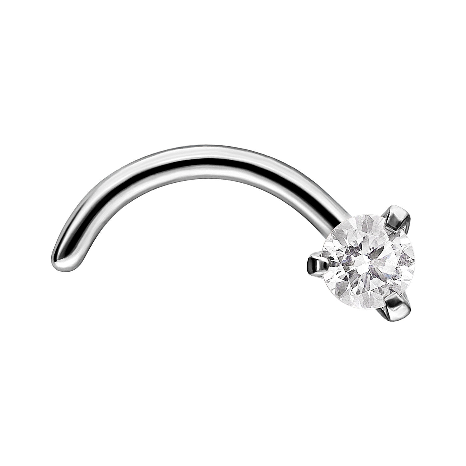 Clou de nez en acier chirurgical avec cristal clair Clou de nez argenté avec cristal clair sur fond blanc