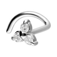 Clou de nez Trinity en argent avec cristaux Clou de nez en argent avec trois cristaux clairs sur fond blanc