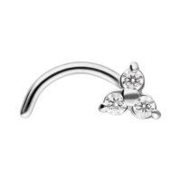 Clou de nez Trinity argenté avec cristaux Clou de nez argenté avec trois cristaux clairs sur fond blanc
