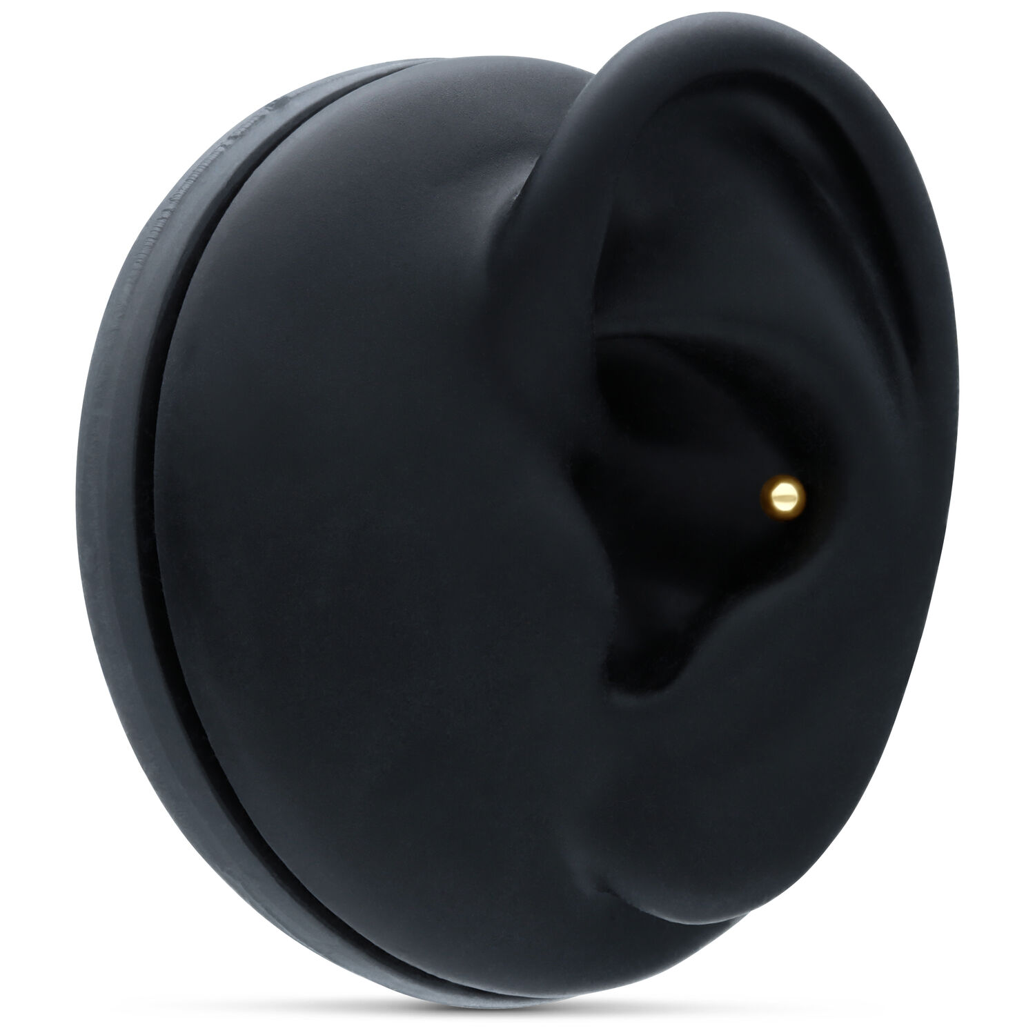 18k Basic Ball embout en or Embout de piercing Basic Ball en or 18k sur modèle d'oreille noire